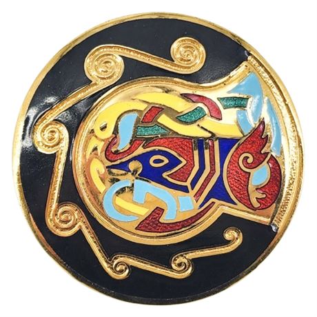 Vintage Tara Ware Book Of Kells Enameled Celtic Birds Brooch