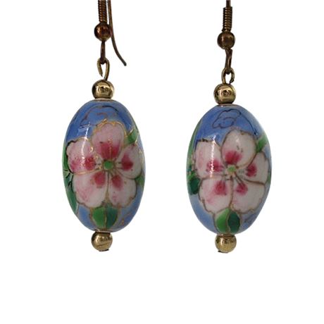Asian Style Hand Painted Flower Porcelain Drop Earrings