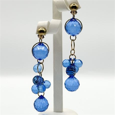 Vintage Faceted Acrylic Beaded Clip-On Drop Earrings