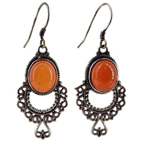 Silver Tone Genuine Carnelian Gemstone Earrings