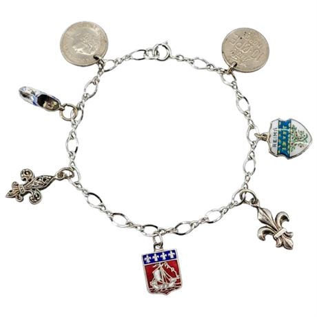 Vintage Sterling Silver Charm Bracelet w/ 2 Sterling Charms