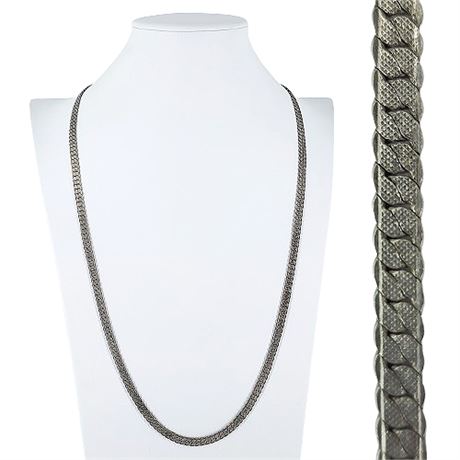 Vintage 29.5" Silver Tone Flat Cuban Link Chain Necklace