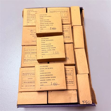50 NOS Vietnam War Surplus Clevite Burgess Dry Cell Batteries