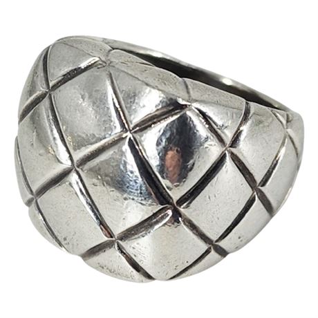 Vintage Sterling Silver Chunky Quilted Ring, Sz 7