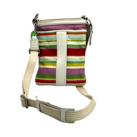 Coach Canvas Stripped Bag with Leather