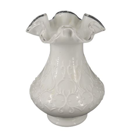Fenton Milk Glass Silver Crest Ruffled Top Vase