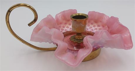 Vintage Fenton cranberry opalescent candlestick holder