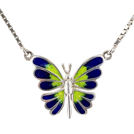 Sterling Silver Enamel Butterfly Pendant Necklace