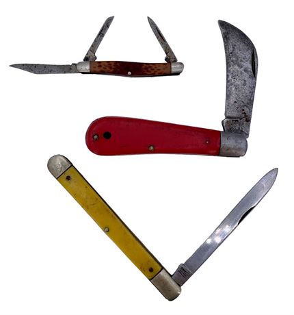 3 pc Vintage Pocket Knives : Boker, Colonial Prov., Kabar