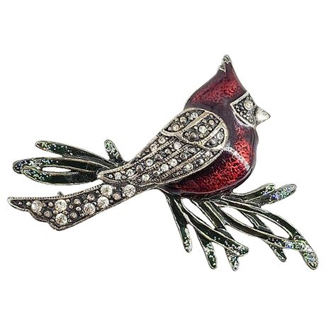Vintage Enamel & Rhinestone Cardinal Brooch