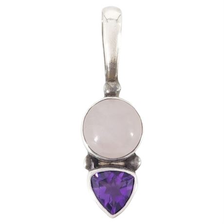 Signed SAJEN Sterling Silver Rose Quartz & Amethyst Pendant