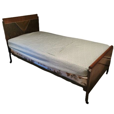 Antique Metal Head Board & Frame Twin Bed on Casters