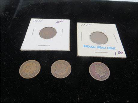 1880, 1882, 1887, 1904 &1906 Indian Head Pennies