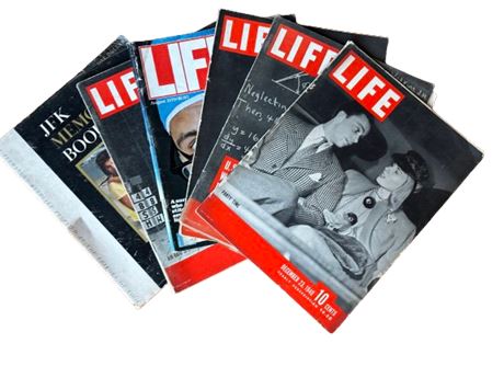 5 Vintage Life Magazines & JFK Memorial Book by Look