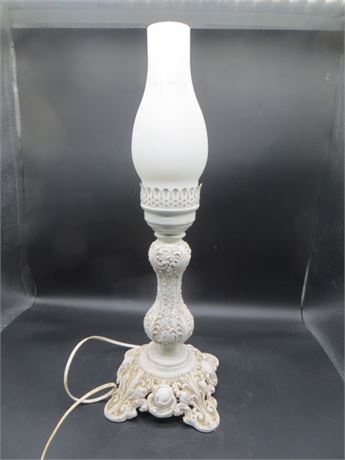 Vintage Wrought Iron Lamp w/Hurricane Globe