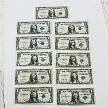11 Mostly UNC 1935 Silver Certificates