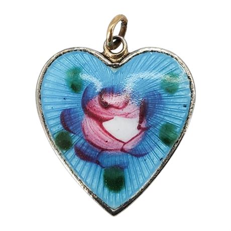 Vintage Guilloche Enamel Rose Heart Pendant