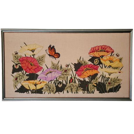 Butterfly & Bees in the Flowers Framed Embroidery
