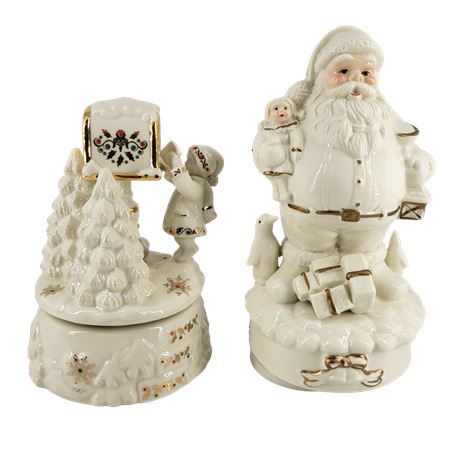 White & Gold Santa Claus Music Box / Lenox Musical Mailbox