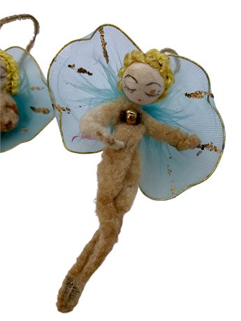 4 pc Spun Cotton & Chenille Angel Feather Tree Decorations