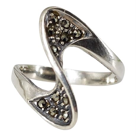Signed MARSALA Sterling Silver Marcasite Ring, Sz 7.5