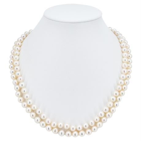 Vintage 2-Strand Freshwater Pearl Necklace w/ Sterling Clasp
