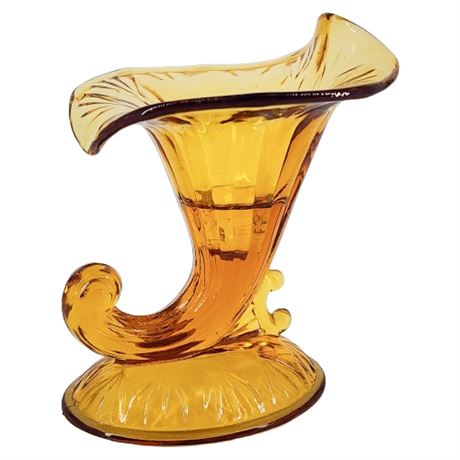 Vintage 30s Fenton #950 Amber Glass Cornucopia Candle Holder