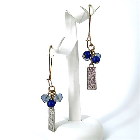 Vintage Silver-Tone & Blue Dangle Earrings