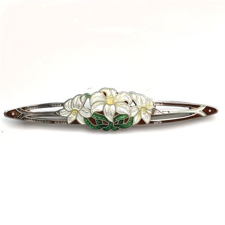 Lovely Art Nouveau Sterling Silver Enamel Lily Brooch