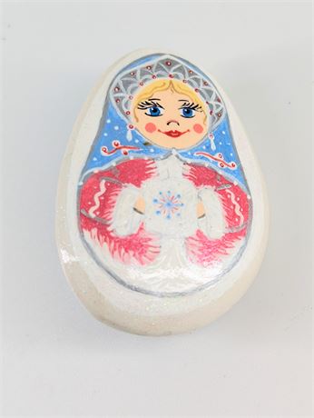 Detailed Hand painted Ukrainian Girl Pink Coat Signed Pin