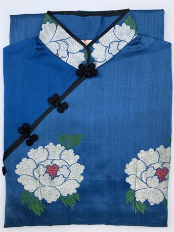 NOS Mid Century Japanese Floral Silk Jacquard Sheath Dress