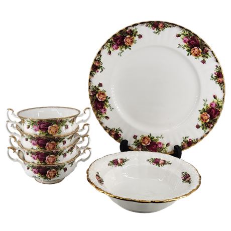 Royal Albert "Old Country Roses" Double Handled Soup Bowls / Dinner Plate / Bowl