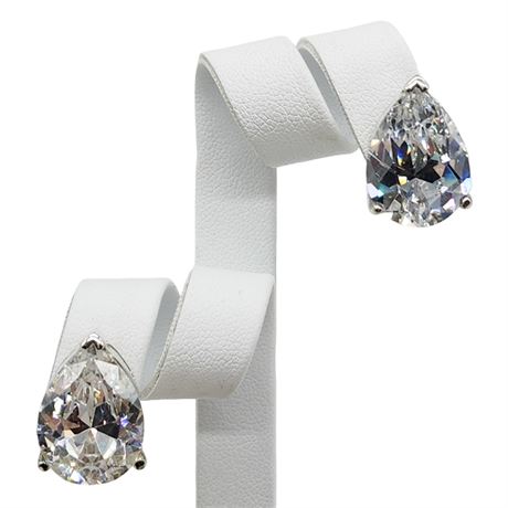 Oversized 16x12mm Pear Shaped CZ Sterling Silver Post Back Earrings