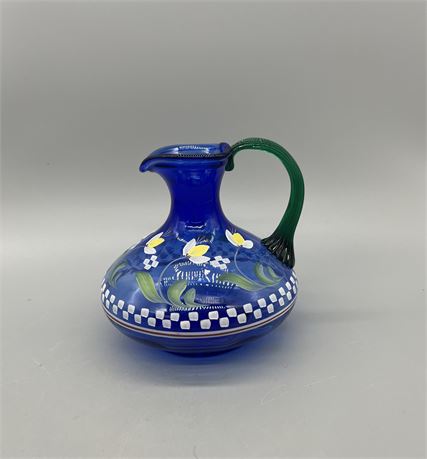 Fenton Blue Hand Painted Pitcher