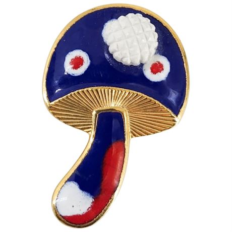 Vintage Enamel Mushroom Brooch
