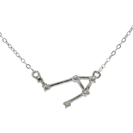 Silver Tone CZ Libra Zodiac Constellation Necklace