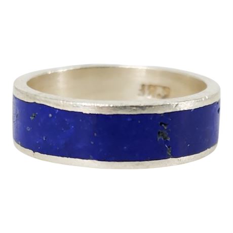 Sterling Silver Lapis Lazuli Inlay Band Ring, Sz 6.25