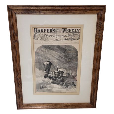 Framed Harper's Weekly "Sufferings In A Snow-Storm on the Michigan Central"