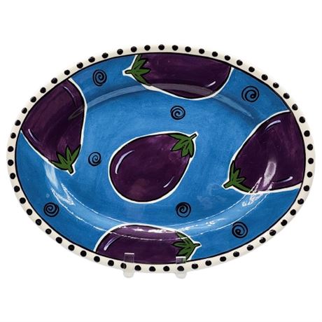 Catfish Moon Nova Scotia Eggplants Art Pottery Oval Plate