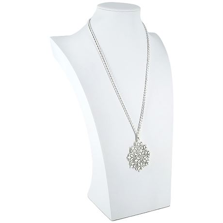 Signed Vintage CROWN TRIFARI White on White Pendant Necklace