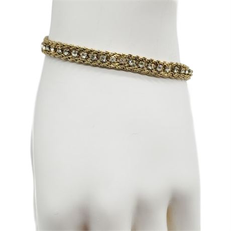 Vintage Gold Tone & Clear Rhinestone Triple-Strand Bracelet
