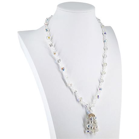 Vintage Aurora Borealis Faceted Crystal Bead Chandelier Necklace