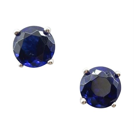 Vintage Sterling Silver 7mm Faux Sapphire Stud Pierced Earrings