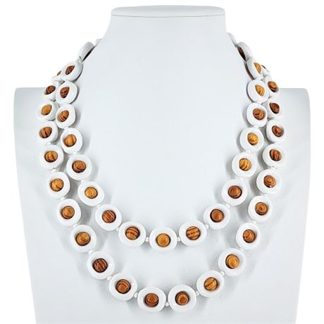 Vintage White Lucite & Wood Beaded Necklace