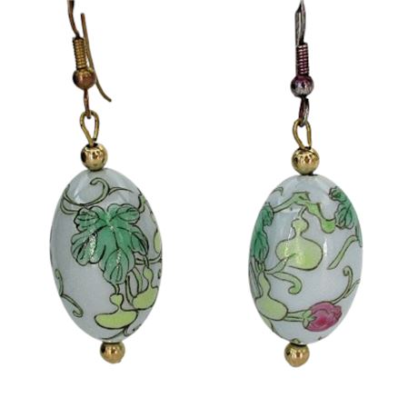 Asian Style Hand Painted Porcelain Drop Earrings