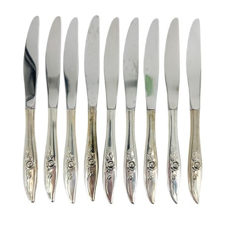 Lot of 9 Oneida Heirloom Sterling Silver “Bella Rose” Dinner Knives
