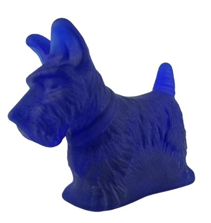 Vintage MOSSER GLASS Satin Cobalt Scottish Terrier Dog Figure