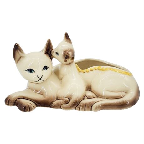 Vintage 60s Hull Pottery Siamese Cat & Kitten Ceramic Planter