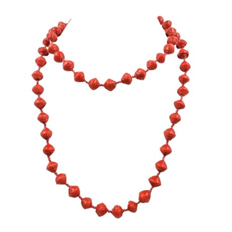 Orange Rolled Paper Bead Necklace