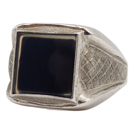 Vintage VARGAS Sterling Silver Black Onyx Ring, Sz 10.75